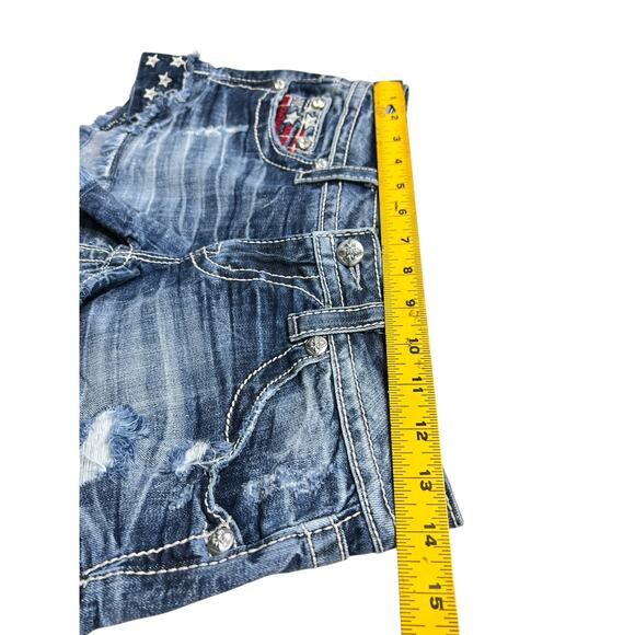 Miss Me American Flag Shorts Stars Stripes Sequin Crystals Cut Offs Sz 26 Bling - Picture 8 of 15